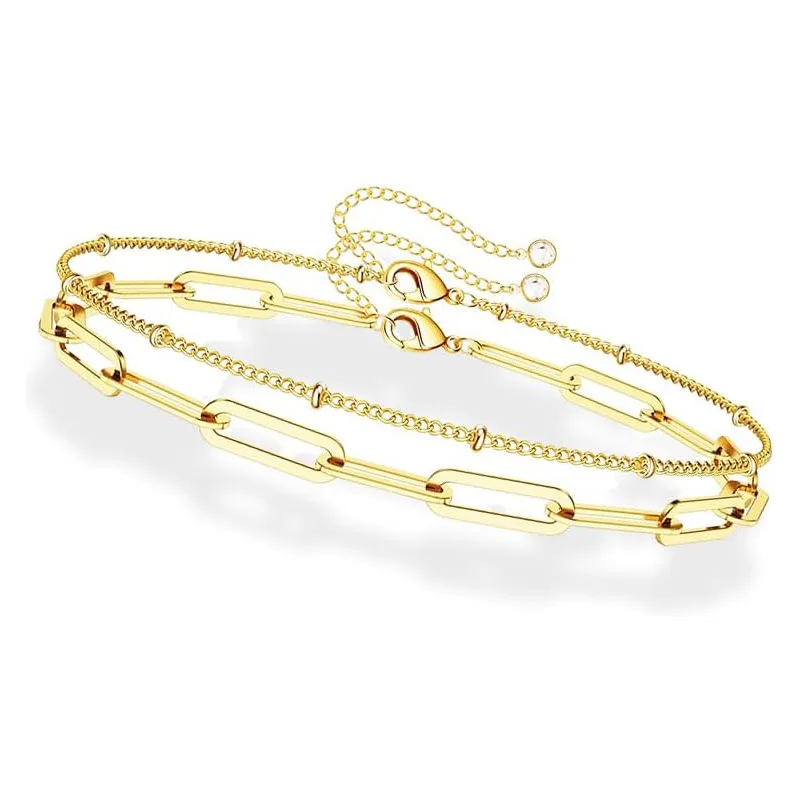 Dainty Gold Bracelets For Women, 14K Gold Filled Adjustable Layered Bracelet Cute Evil Eye Oval Chain Pearl Bar Turtle Gold Bracelets For Women Jewelry view 2