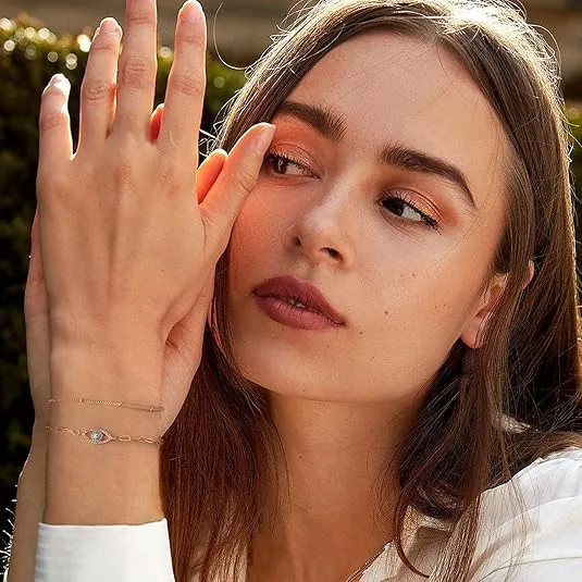 Dainty Gold Bracelets For Women, 14K Gold Filled Adjustable Layered Bracelet Cute Oval Chain  Bar Gold Bracelets For Women Jewelry view 2