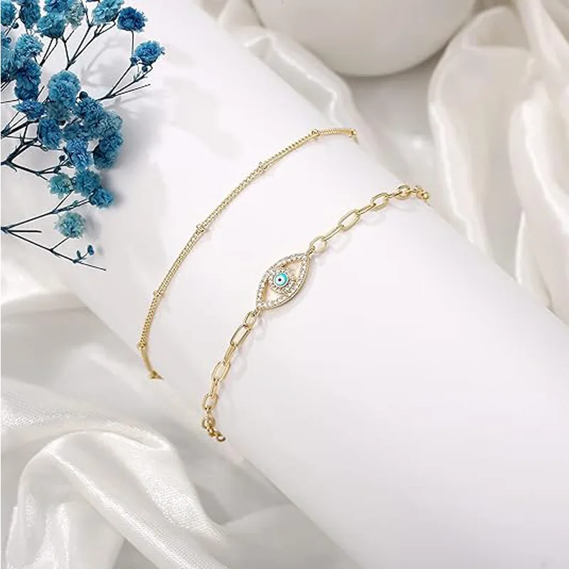 Dainty Gold Bracelets For Women, 14K Gold Filled Adjustable Layered Bracelet Cute Oval Chain  Bar Gold Bracelets For Women Jewelry view 4