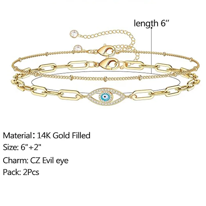 Dainty Gold Bracelets For Women, 14K Gold Filled Adjustable Layered Bracelet Cute Oval Chain  Bar Gold Bracelets For Women Jewelry view 3