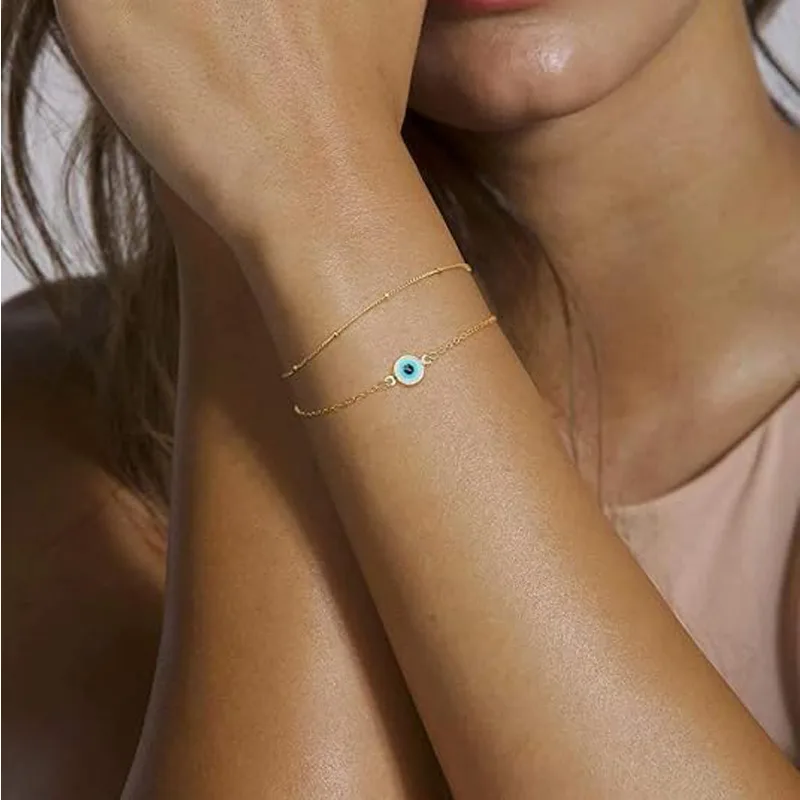 Dainty Gold Bracelets For Women, 14K Gold Filled Adjustable Layered Bracelet Cute Oval Chain  Bar Gold Bracelets For Women Jewelry view 2