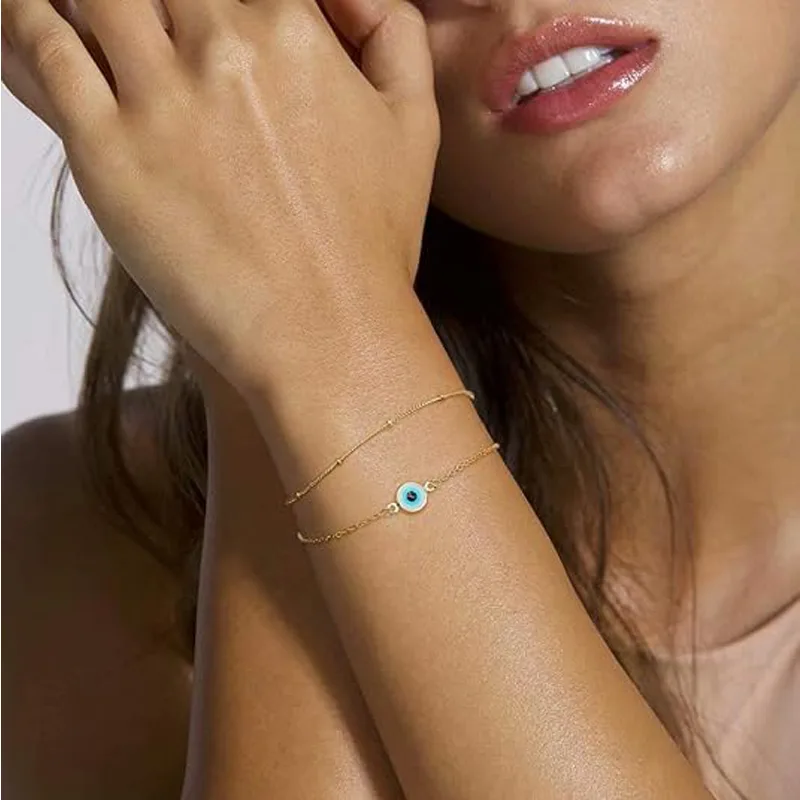 Dainty Gold Bracelets For Women, 14K Gold Filled Adjustable Layered Bracelet Cute Oval Chain  Bar Gold Bracelets For Women Jewelry view 4