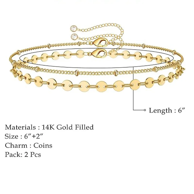 Dainty Gold Bracelets For Women, 14K Gold Filled Adjustable Layered Bracelet Cute Oval Chain  Bar Gold Bracelets For Women Jewelry view 2