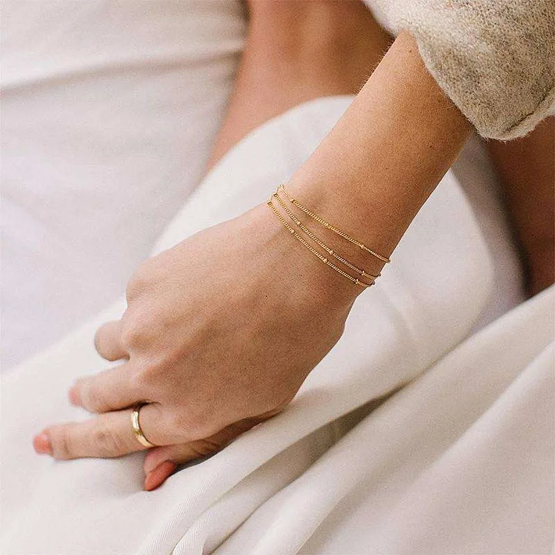Dainty Gold Bracelets For Women, 14K Gold Filled Adjustable Layered Bracelet Cute Oval Chain  Bar Gold Bracelets For Women Jewelry view 2