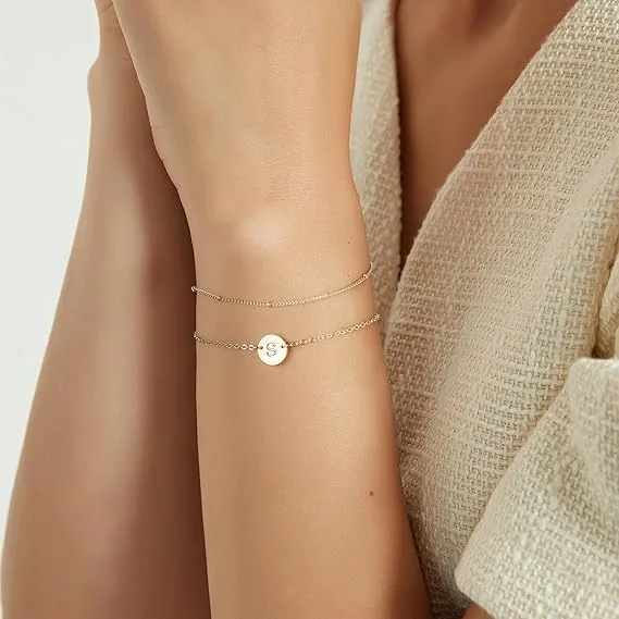 Dainty Gold Bracelets For Women, 14K Gold Filled Adjustable Layered Bracelet Cute Oval Chain  Bar Gold Bracelets For Women Jewelry view 3