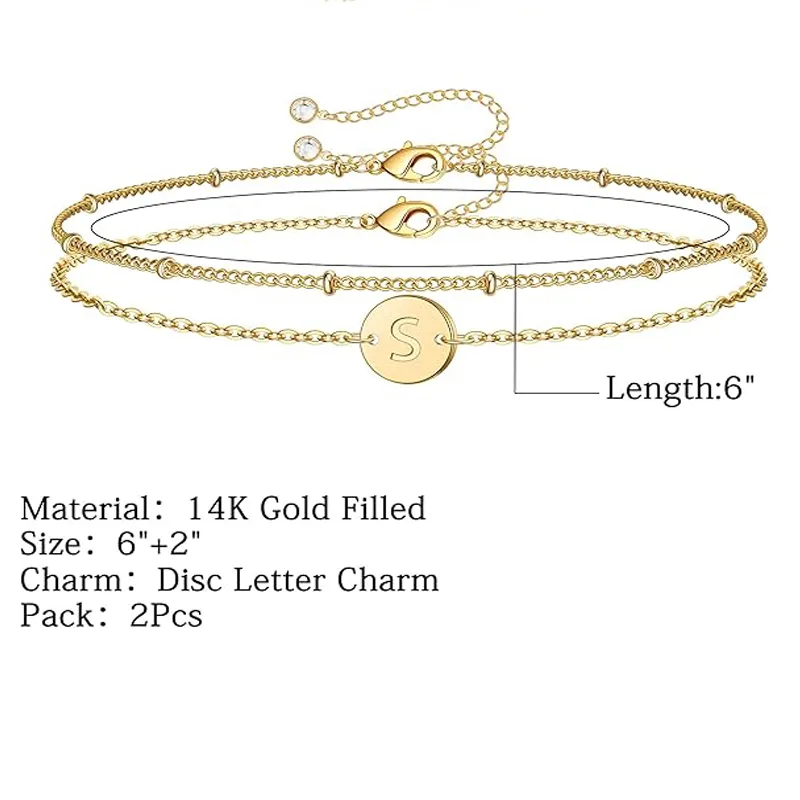Dainty Gold Bracelets For Women, 14K Gold Filled Adjustable Layered Bracelet Cute Oval Chain  Bar Gold Bracelets For Women Jewelry view 2
