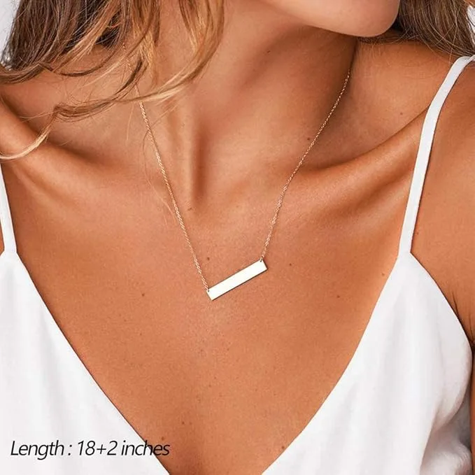 Dainty Layered Choker Necklace, 14K Gold Plated Y Pendant, Multilayer Bar Disc Necklace, Adjustable Layering Choker Necklaces For Women view 3