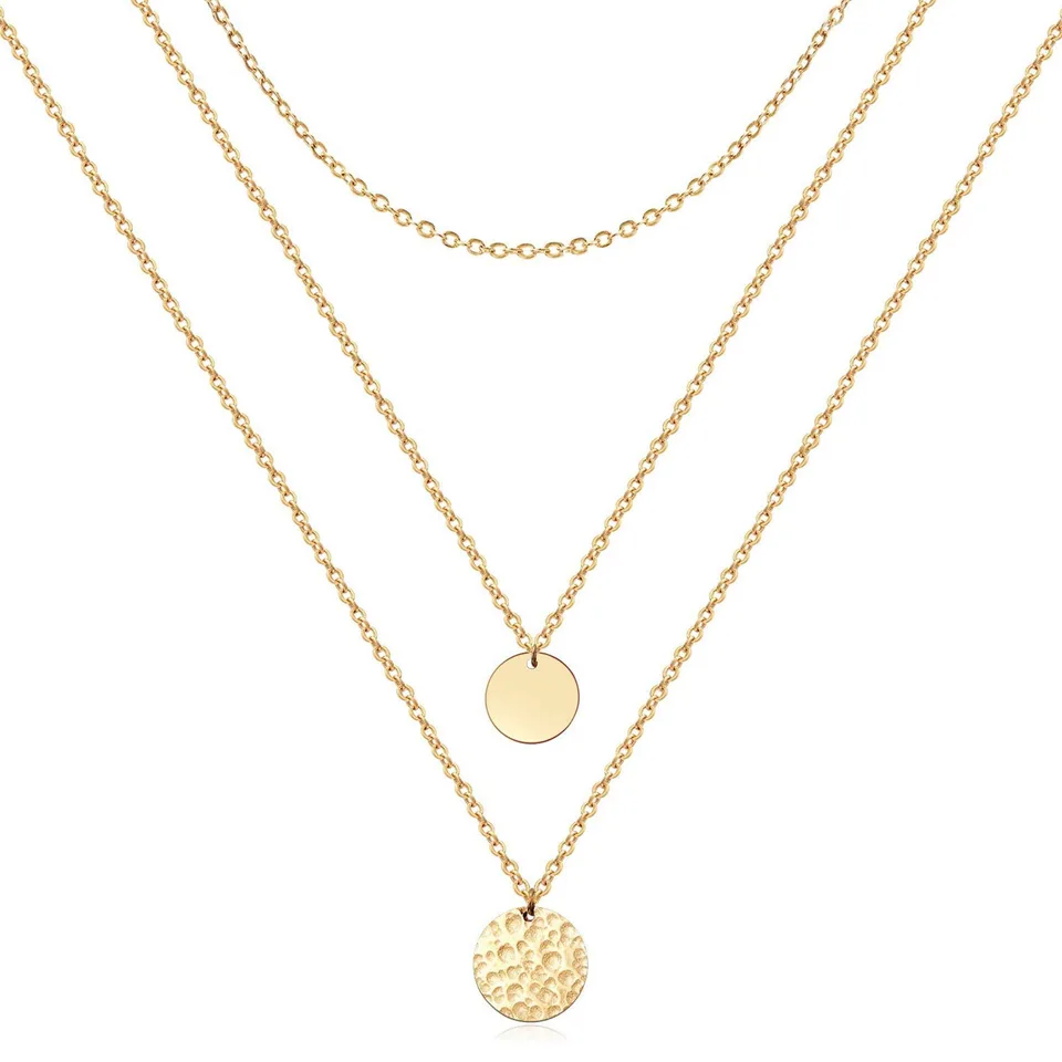 Gold Layered Choker Necklace 14K Gold Plated Bar Coin Charm Pendant Neckalce Delicate Multilayer Choker Necklaces For Women