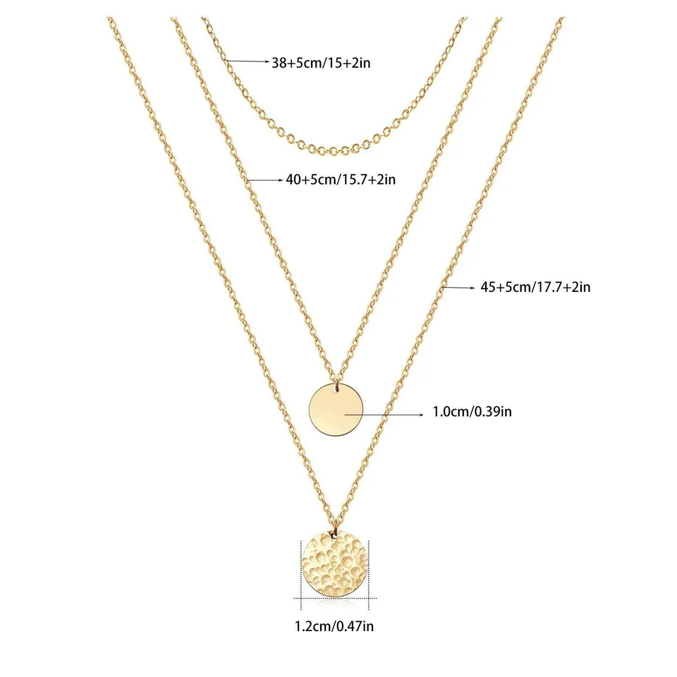 Gold Layered Choker Necklace 14K Gold Plated Bar Coin Charm Pendant Neckalce Delicate Multilayer Choker Necklaces For Women view 4