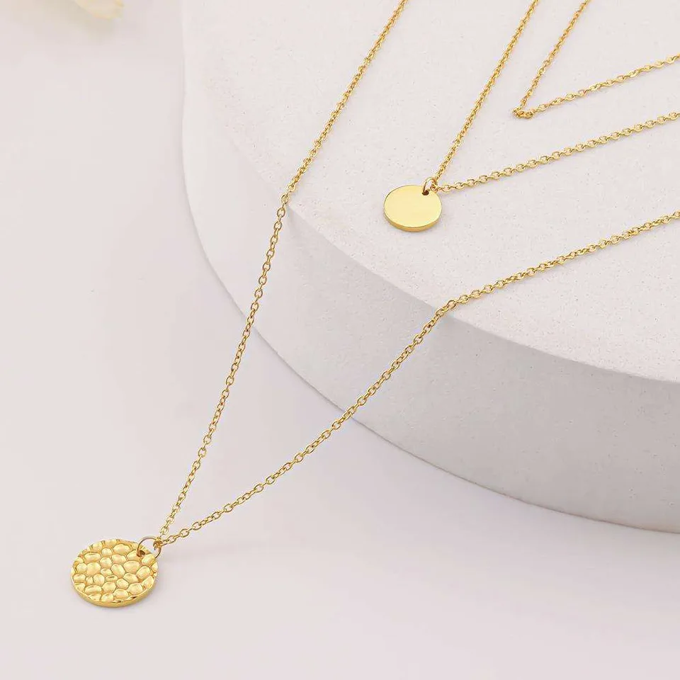 Gold Layered Choker Necklace 14K Gold Plated Bar Coin Charm Pendant Neckalce Delicate Multilayer Choker Necklaces For Women view 2