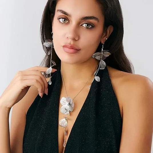 Gold Leaf Choker Necklace For Women,Trendy Boho Black Ginkgo Leaves Long Tassel Necklace, Aesthetic Beachy Party Jewelry Accessories Gifts view 7