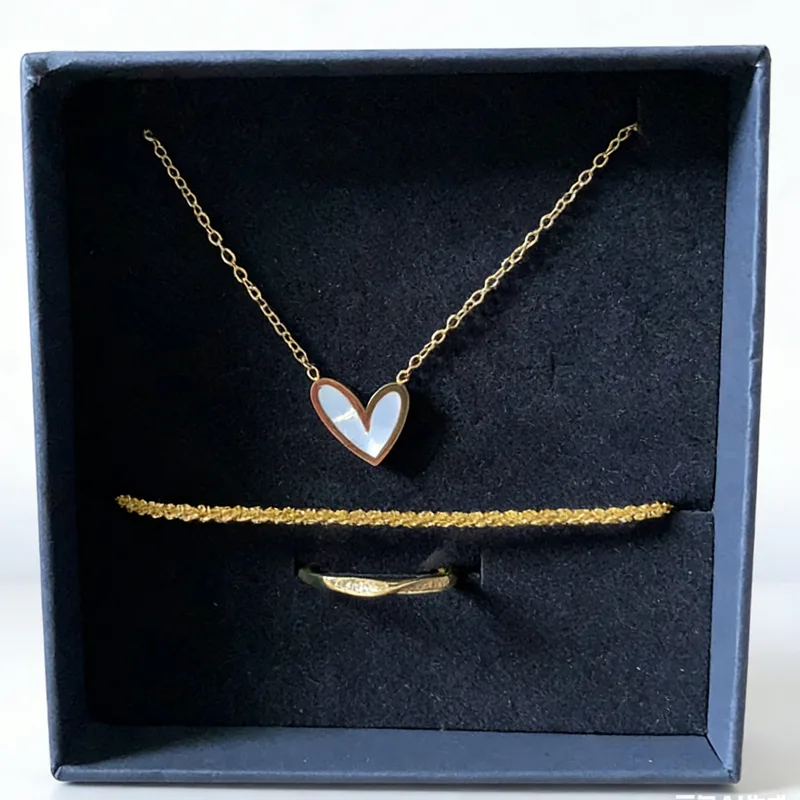 3pcs Golden Accessory Set, Featuring A Trio With A Gold Texture Necklace Bracelet Ring, An Elegant And Sophisticated Golden Ensemble view 1