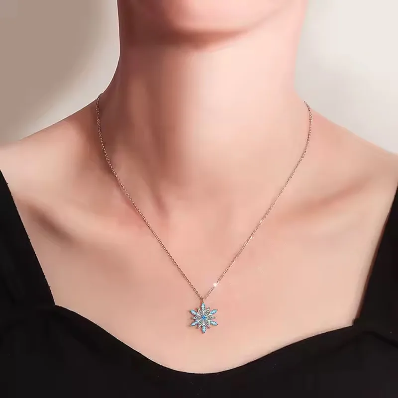 Silver Chain Snowflake Pendant Necklace Made With Austrian Crystals In Silver view 4