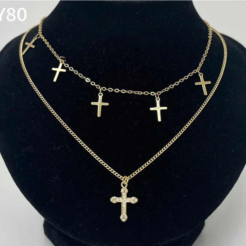 24k Gold Jewelry,Cross Heart Charm Choker Necklace For Women Dainty Layered Lip Chain Necklace Stainless Steel Trendy Jewelry view 4