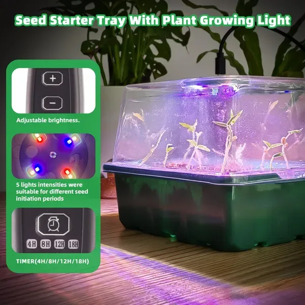 5-Pack Seed Starter Kit With LED Grow Lights – Indoor Propagation Trays With Adjustable Humidity Dome & Clear Cell Seedling Trays, Mini view 3