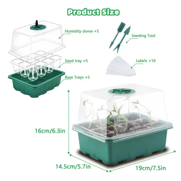 5-Pack Seed Starter Kit With LED Grow Lights – Indoor Propagation Trays With Adjustable Humidity Dome & Clear Cell Seedling Trays, Mini view 4