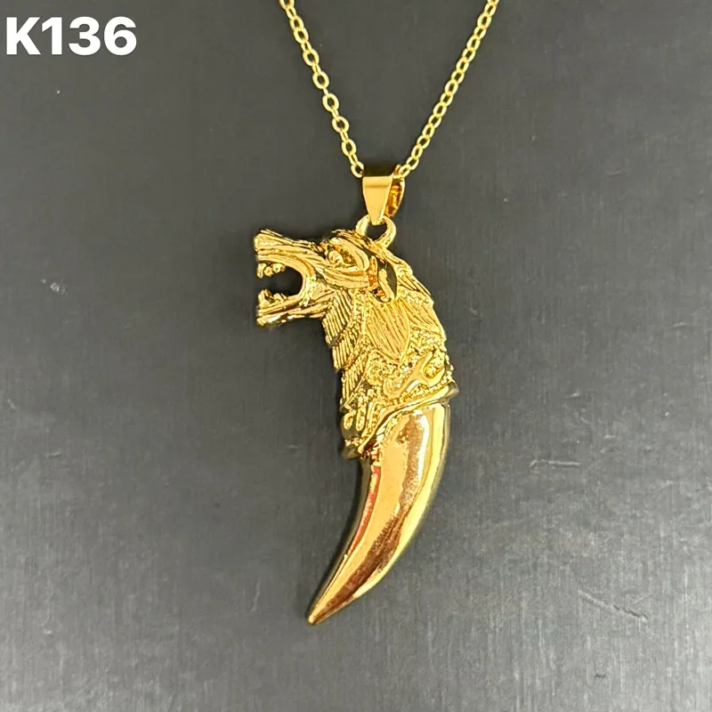 24k Gold Jewelry,Viking Wolf Necklace,Vintage Gothic Tribal Pendant,Punk Style Domineering Fierce Amulet Wolf Head Jewelry view 4