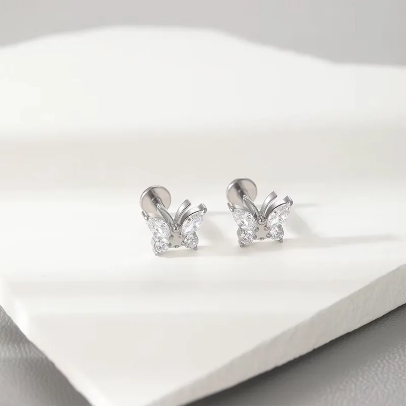 Butterfly Whisper 1 Pair Of Women's Earrings, Butterfly Shaped Earrings, Stainless Steel Zircon Earrings With Flowers, Crystal Clusters Blooming view 2