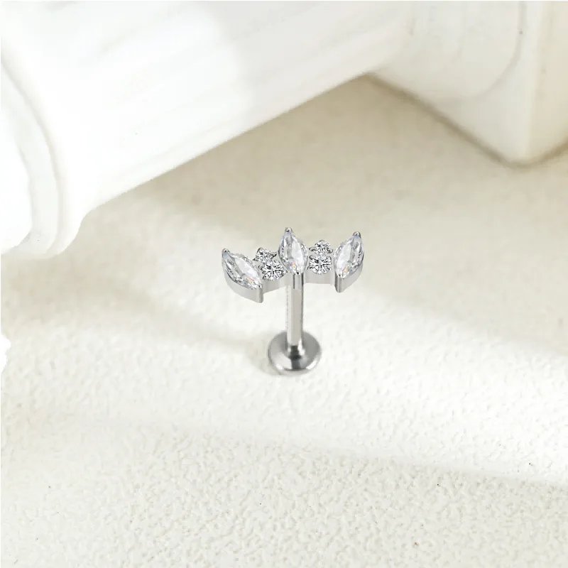 1pair Of Women's Earrings With Floral Stainless Steel Zircon Earrings Crystal Cluster Bloom view 2