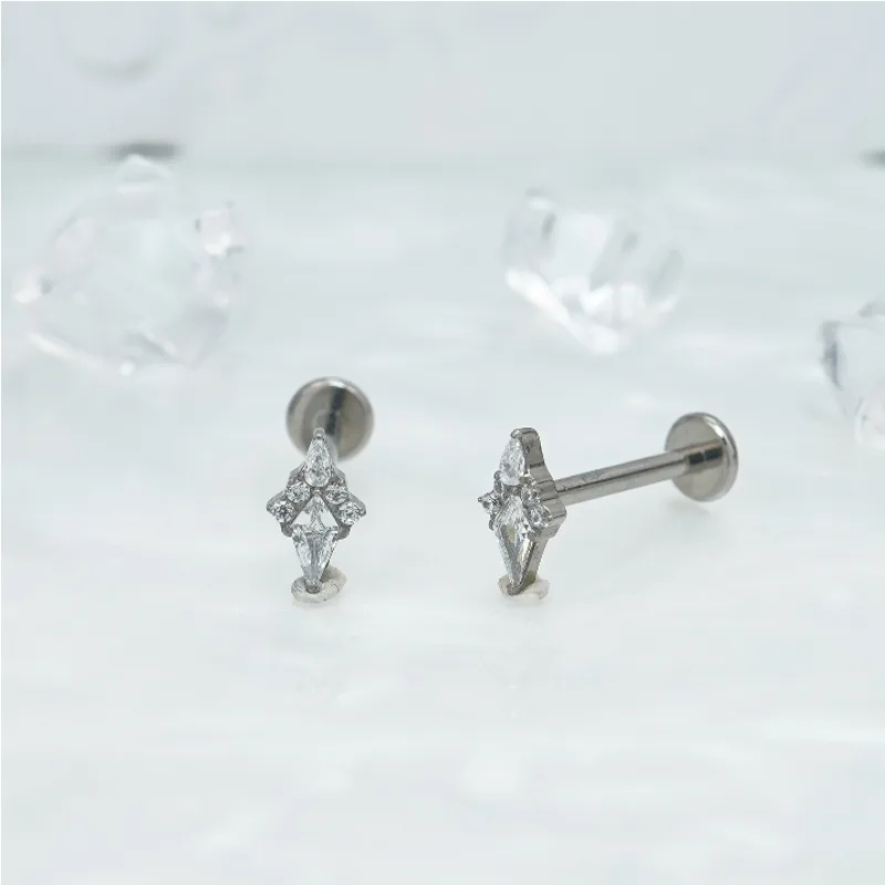 1 Pair Of Women's Earrings, Geometric Glow Earrings, Stainless Steel Zircon Earrings With Flowers, Crystal Clusters Blooming view 2