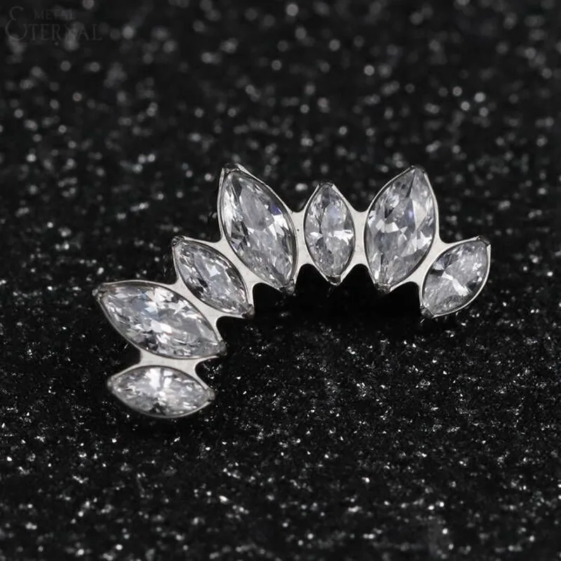1 Pair Of Women's Earrings, 16 Gauge Implant Grade Titanium Internally Threaded Labret With Marquise And Round CZ Fan Top,Geometric Glow Earrings, Crystal Clusters Blooming view 4