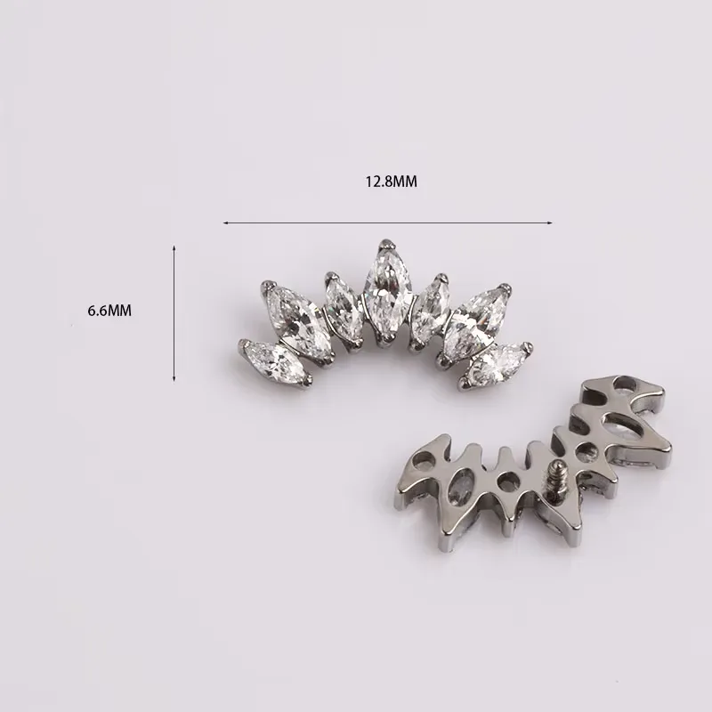 1 Pair Of Women's Earrings, 16 Gauge Implant Grade Titanium Internally Threaded Labret With Marquise And Round CZ Fan Top,Geometric Glow Earrings, Crystal Clusters Blooming view 3