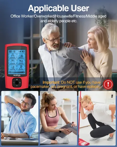 24 Modes TENS Unit Muscle Stimulator, Red Color, Rechargeable Electronic Pulse Massager With 8 Pads For Back And Shoulder Pain Relief And view 3
