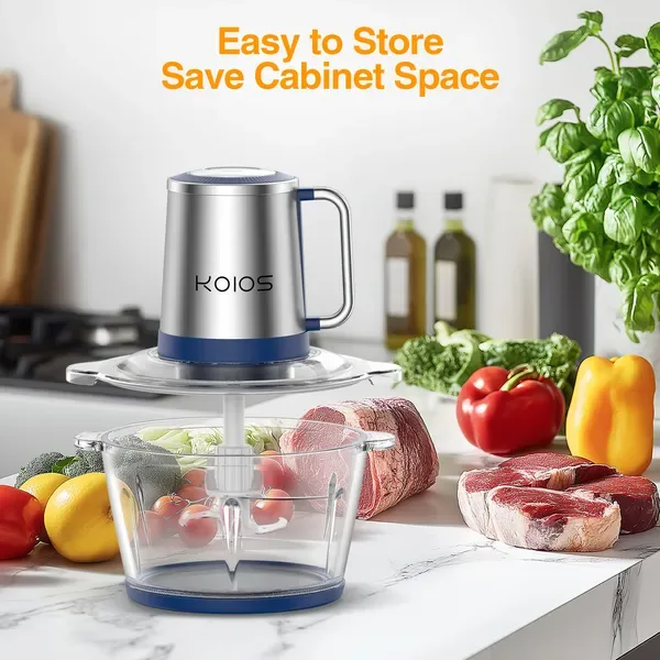 KOIOS Electric Food Chopper Processor Vegetables Meat Grinder Mixer 2L Glass Clear Bowl view 3