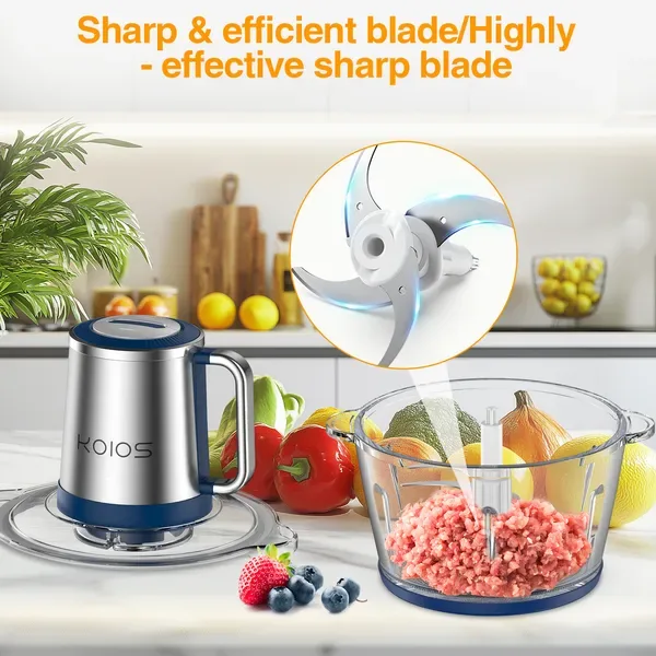 KOIOS Electric Food Chopper Processor Vegetables Meat Grinder Mixer 2L Glass Clear Bowl view 4