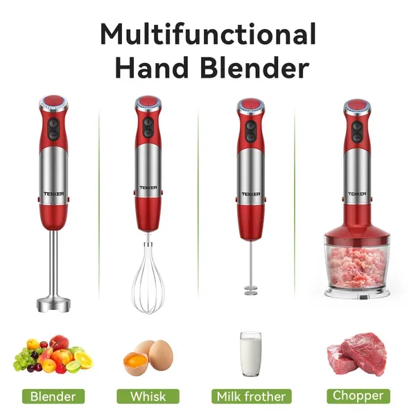 TENKER 5-in-1 Hand Immersion Blender, 1000W 12 Speed Handheld Blender, Copper Motor Stainless Steel Blade Stick Blender,600ml Mixing view 4