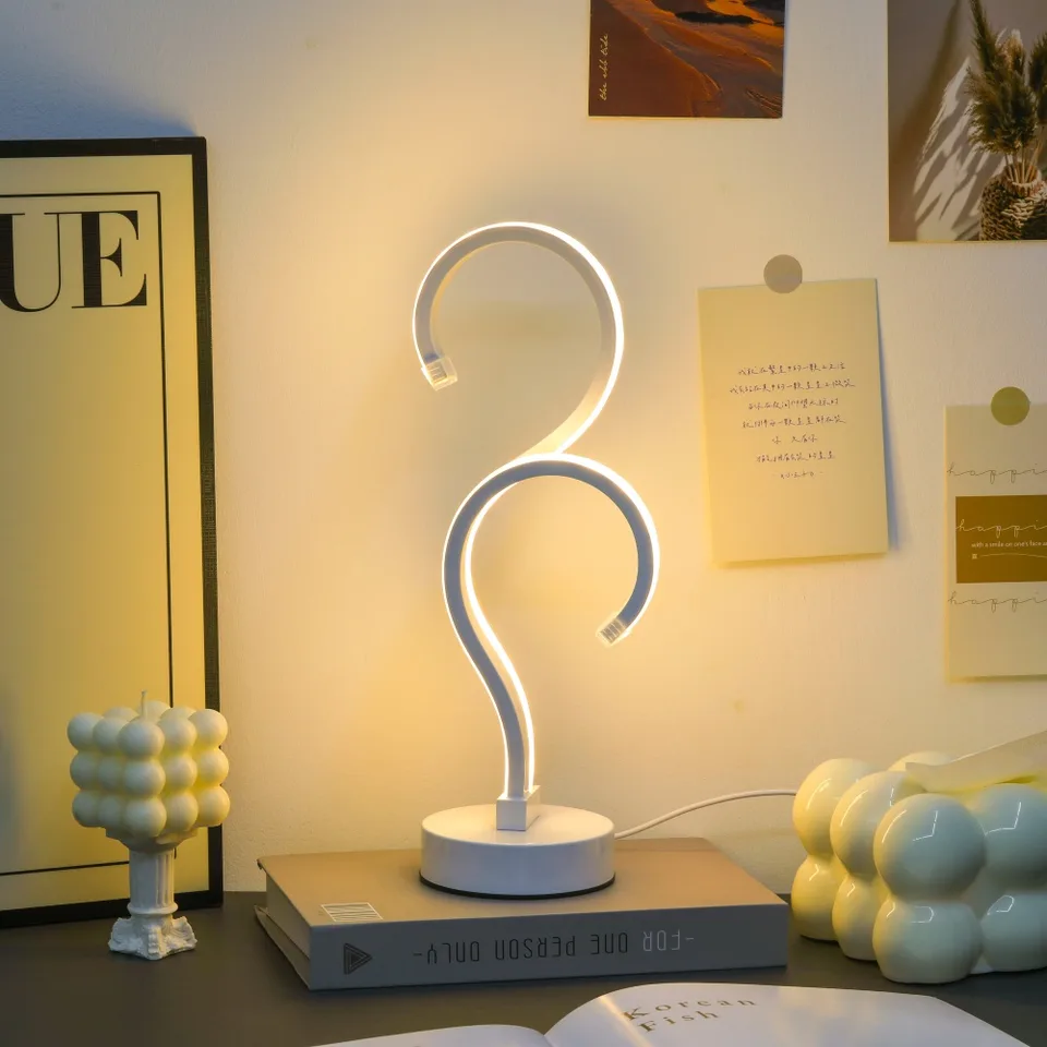 Creative Double Question Mark Elegant White Desktop Lamp, USB Power Supply - Three Color Lighting, Suitable For Bedroom view 2