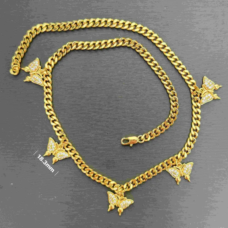 24K Gold Over Butterfly Design Jewelry, Micro-Inlaid Mossanite Women's Tennis Necklace, Effortless Grace For Her Delicate Neck view 4
