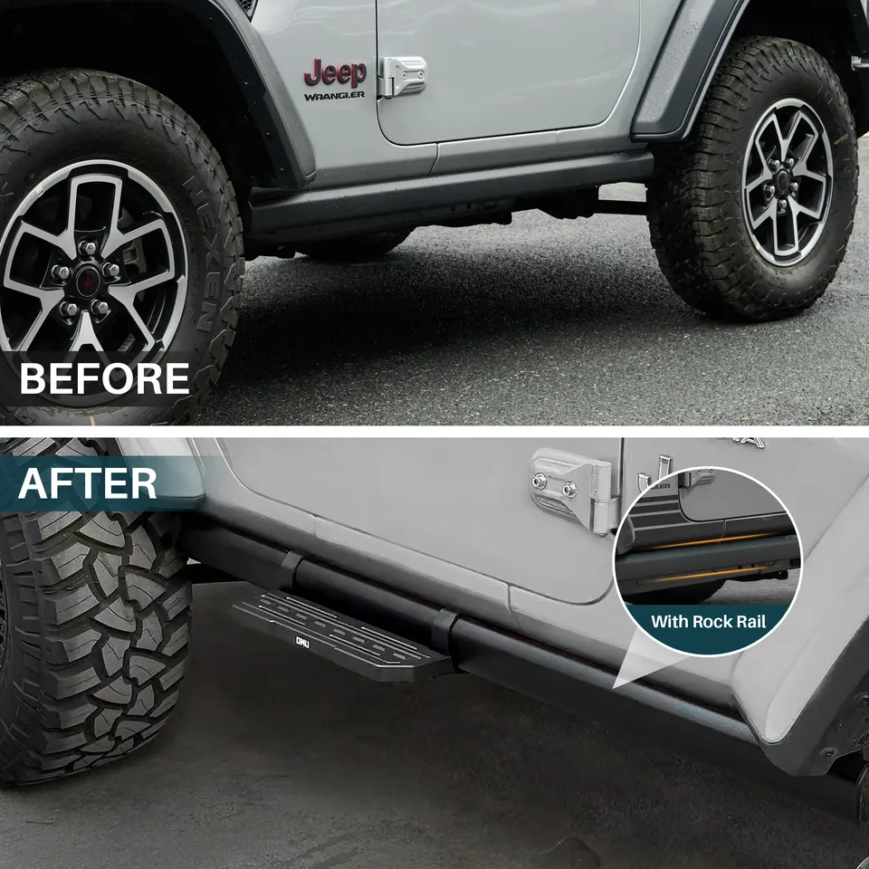 Side Steps For 2018 Wrangler JL 2 Doors Rubicon Only With OEM Rock Rails view 2