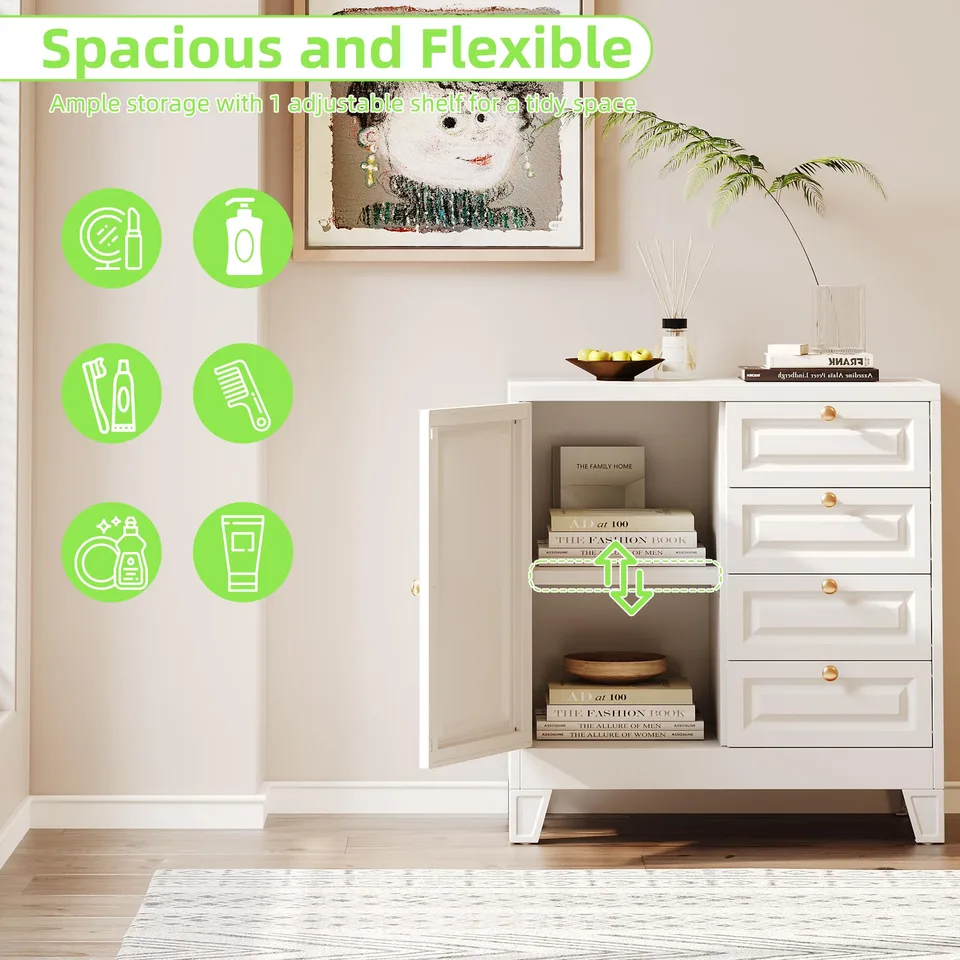 Bathroom Storage Cabinet With 4 Drawers,Metal Bathroom Floor Cabinet With Door And Shelves,Toilet Paper Storage Cabinet For view 3