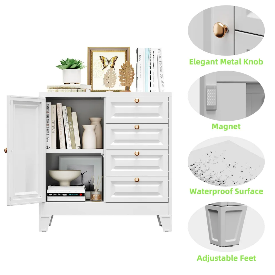 Bathroom Storage Cabinet With 4 Drawers,Metal Bathroom Floor Cabinet With Door And Shelves,Toilet Paper Storage Cabinet For view 2