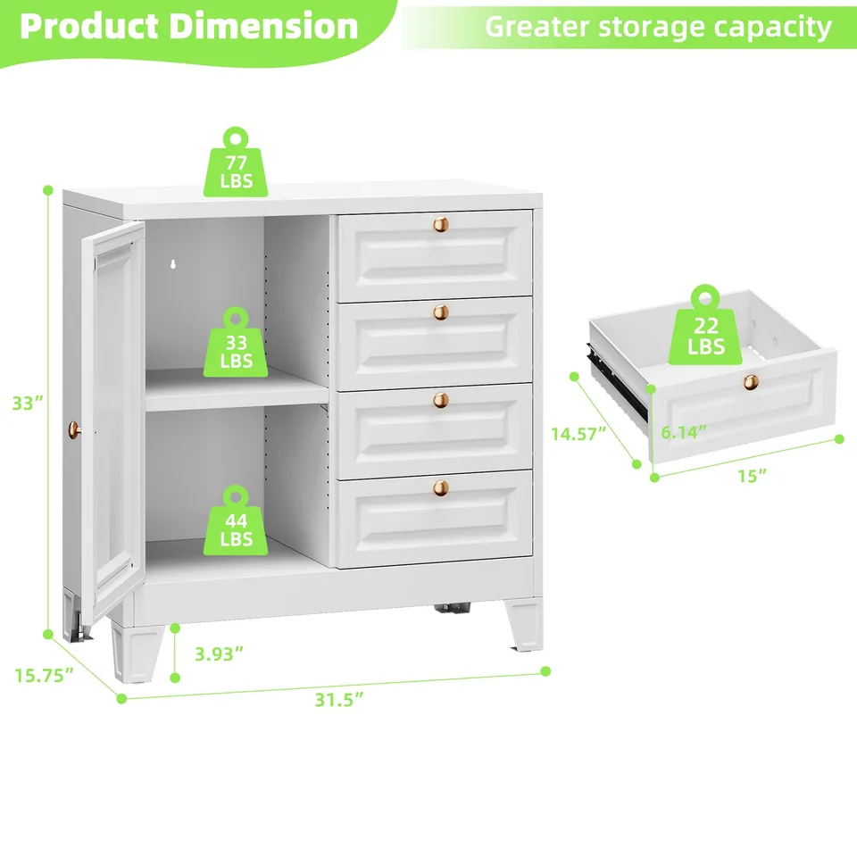Bathroom Storage Cabinet With 4 Drawers,Metal Bathroom Floor Cabinet With Door And Shelves,Toilet Paper Storage Cabinet For view 4