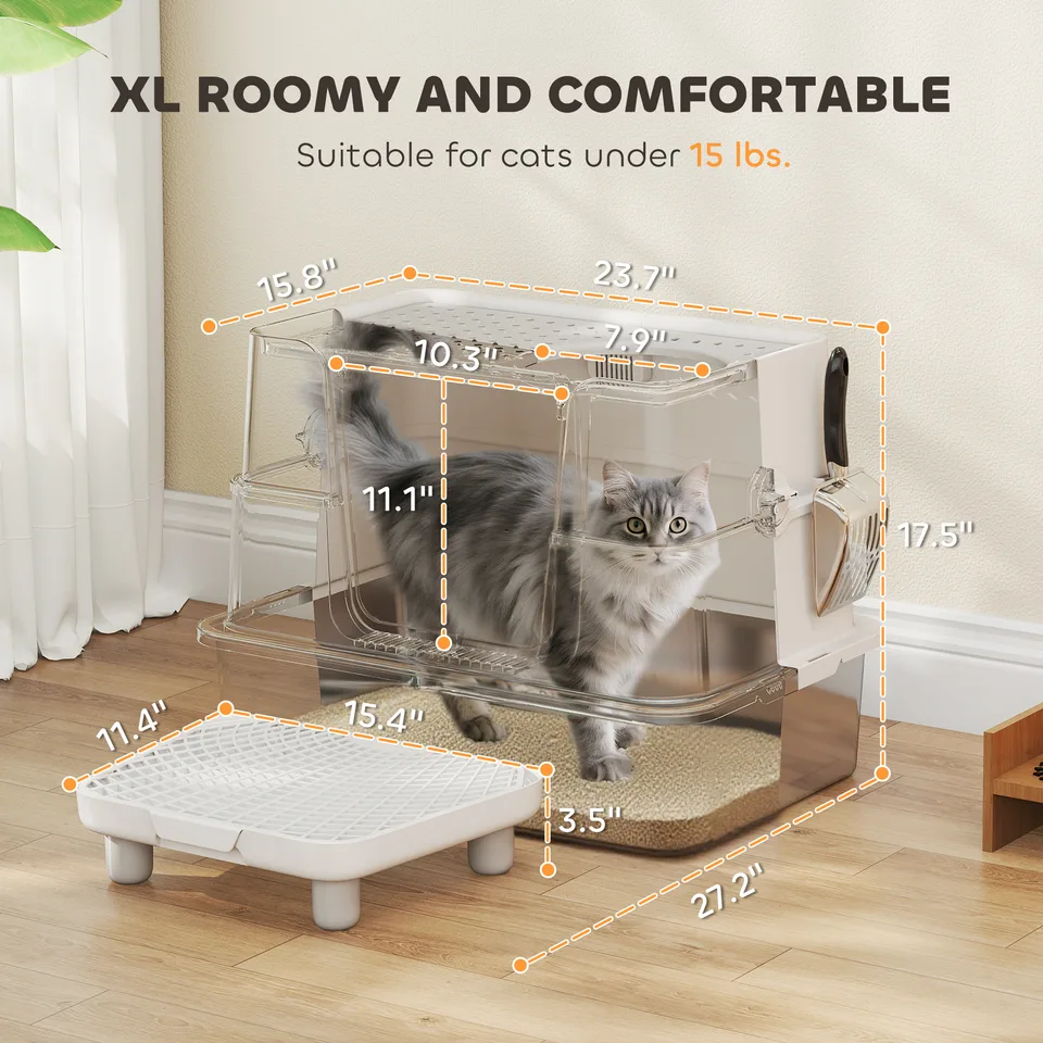 Cat Litter Box ,Top And Side Entry Enclosed Litter Box With Flip Top view 4