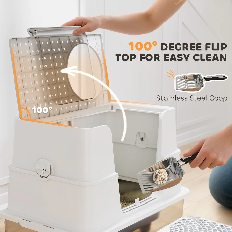 Cat Litter Box ,Top And Side Entry Enclosed Litter Box With Flip Top view 2
