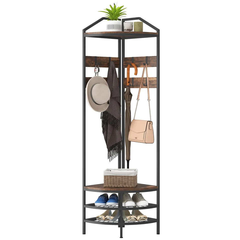 Coat Rack Corner Hall Tree, Industrial 4-Tier Coat Rack view 4