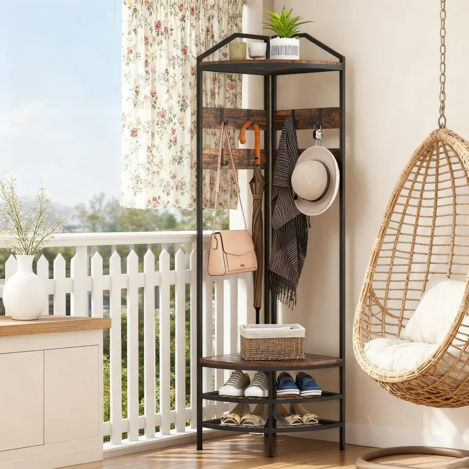 Coat Rack Corner Hall Tree, Industrial 4-Tier Coat Rack