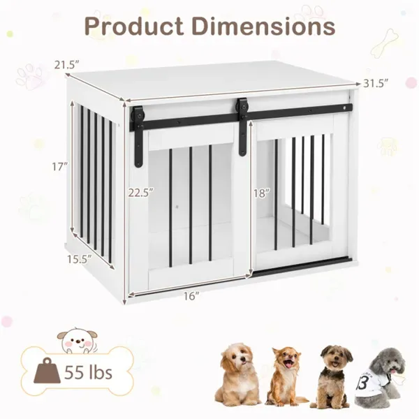 31.5" Dog Crate Furniture With Sliding Barn Door, Wooden Dog Kennel End Table For Indoor Use - White view 2