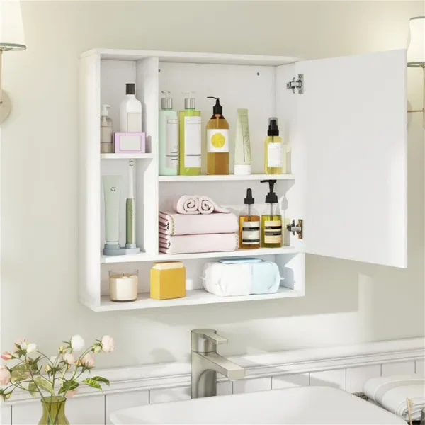 2 In 1 Mirrored Bathroom Wall Cabinet, Space-Saving Medicine Cabinet With Hidden Storage & Shelves - White view 3