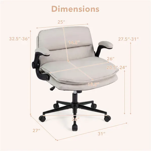 Criss Cross Chair With Flip-Up Arms, Faux Leather Cross Legged Office Chair With Adjustable Height & Rocking Function -Beige view 2