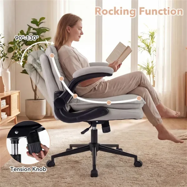 Criss Cross Chair With Flip-Up Arms, Faux Leather Cross Legged Office Chair With Adjustable Height & Rocking Function -Beige view 3