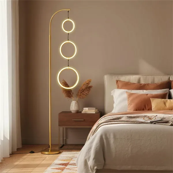 3-Circle LED Floor Lamp, Gold Standing Lamp With Adjustable Brightness & 3 Color Temperatures view 4