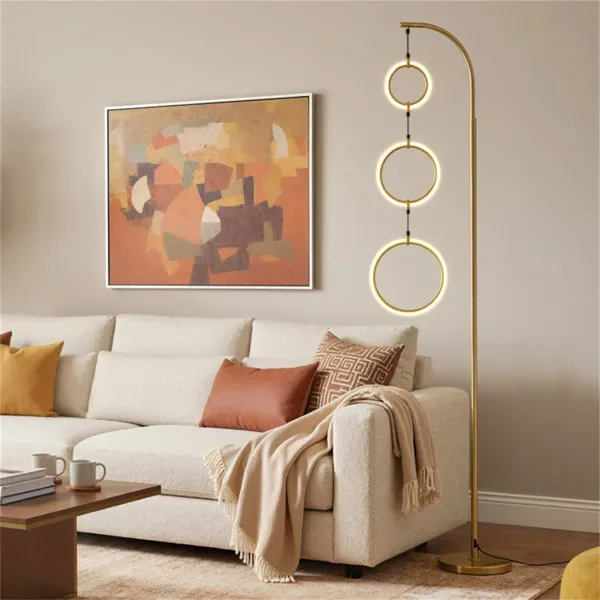 3-Circle LED Floor Lamp, Gold Standing Lamp With Adjustable Brightness & 3 Color Temperatures view 3