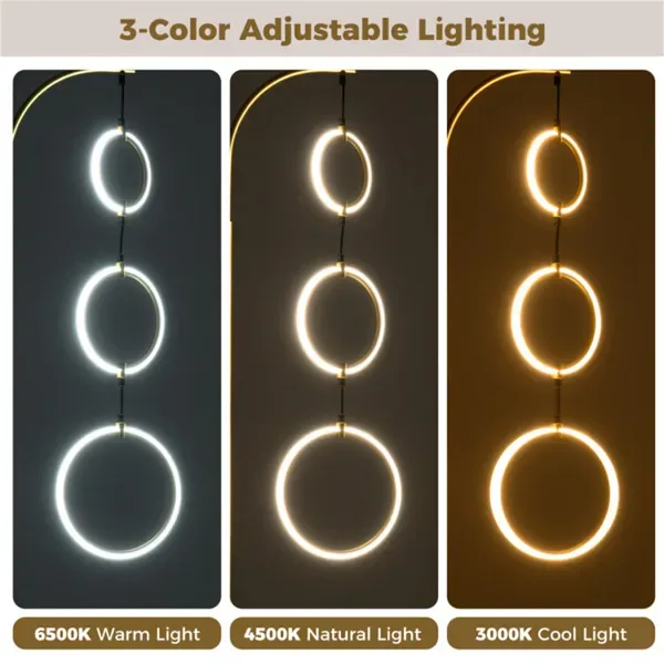 3-Circle LED Floor Lamp, Gold Standing Lamp With Adjustable Brightness & 3 Color Temperatures view 2