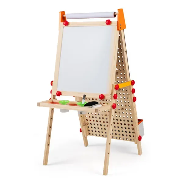 4-in-1 Kids Art Easel With Marble Run, Adjustable Height Double-Sided Drawing Easel With Paper Roll & Storage view 4