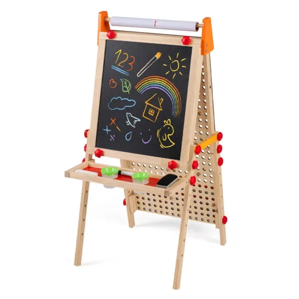 4-in-1 Kids Art Easel With Marble Run, Adjustable Height Double-Sided Drawing Easel With Paper Roll & Storage view 3