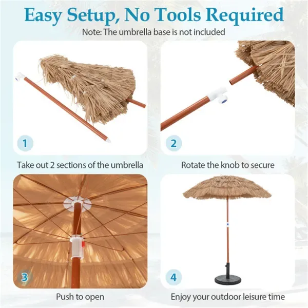 6ft Thatched Tiki Patio Umbrella (2 Pack), Tropical Outdoor Umbrella With Push Button Tilt (Natural) view 2